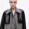 Tweed- og imitert skinnfrakk