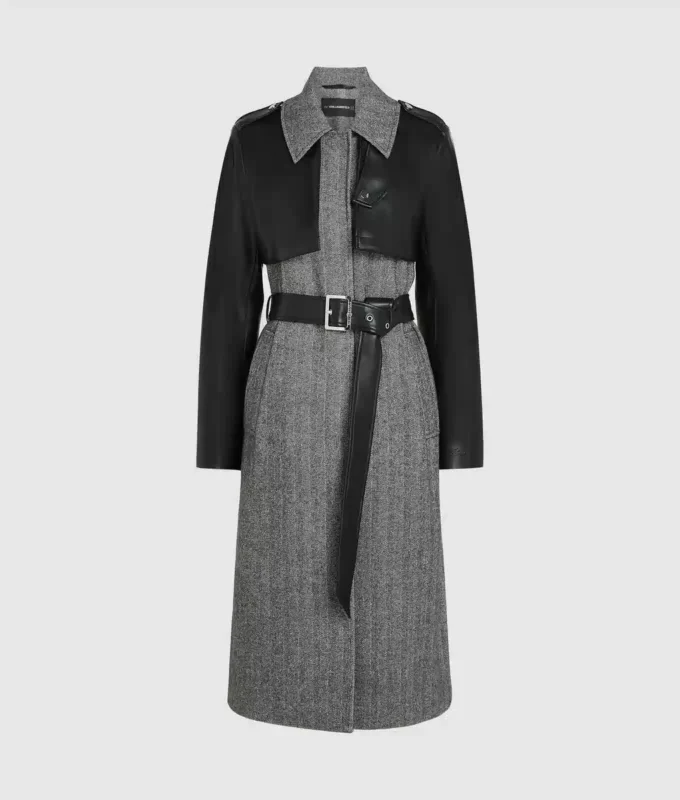 Tweed- og imitert skinnfrakk