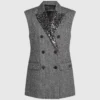 Tweedvest med paljettrevers