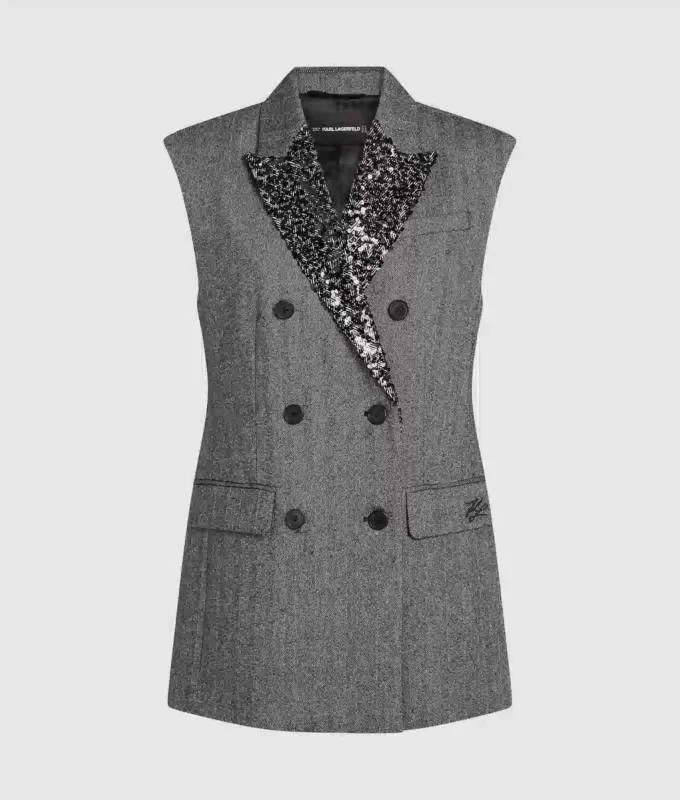 Tweedvest med paljettrevers